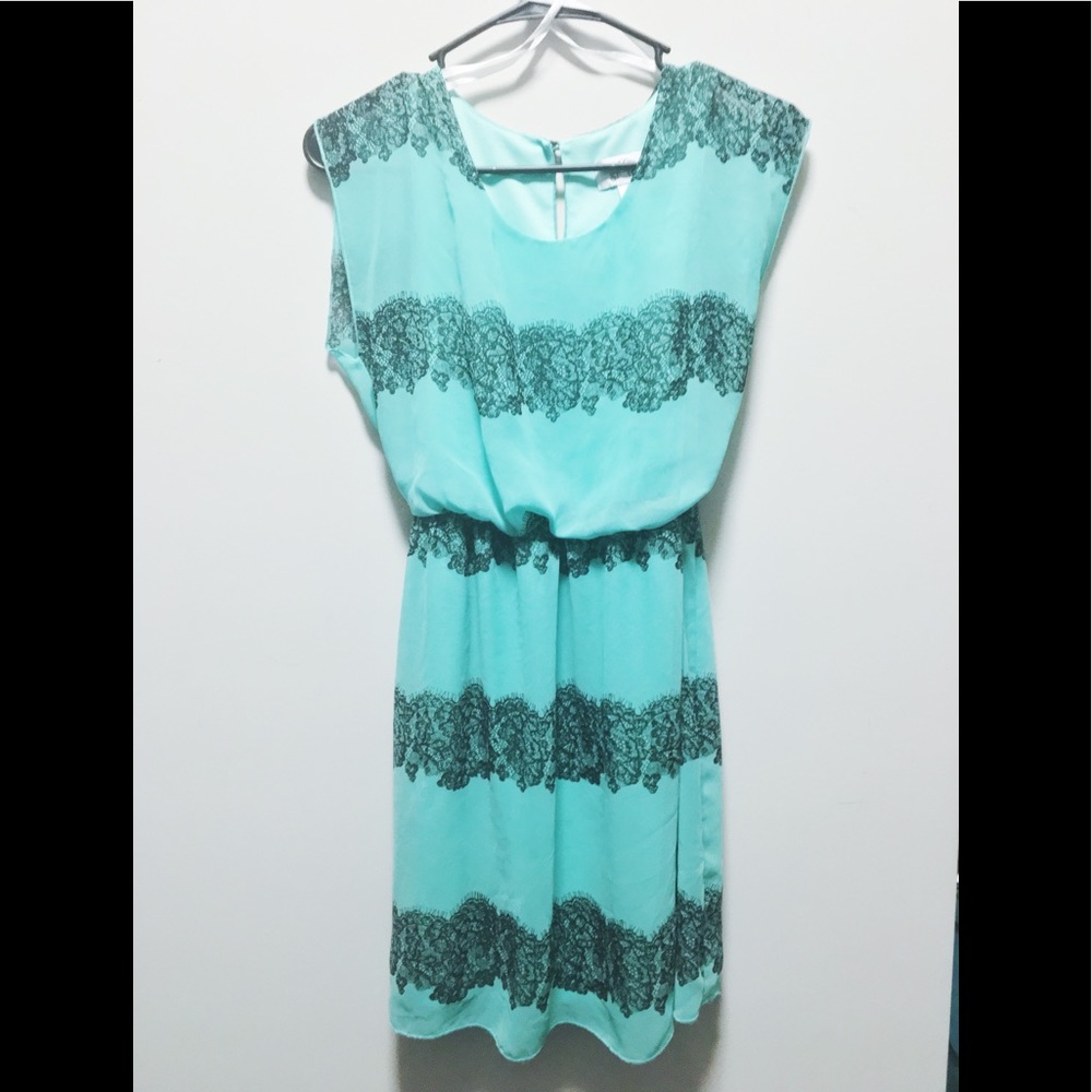 Mint/black pattern chiffon dress